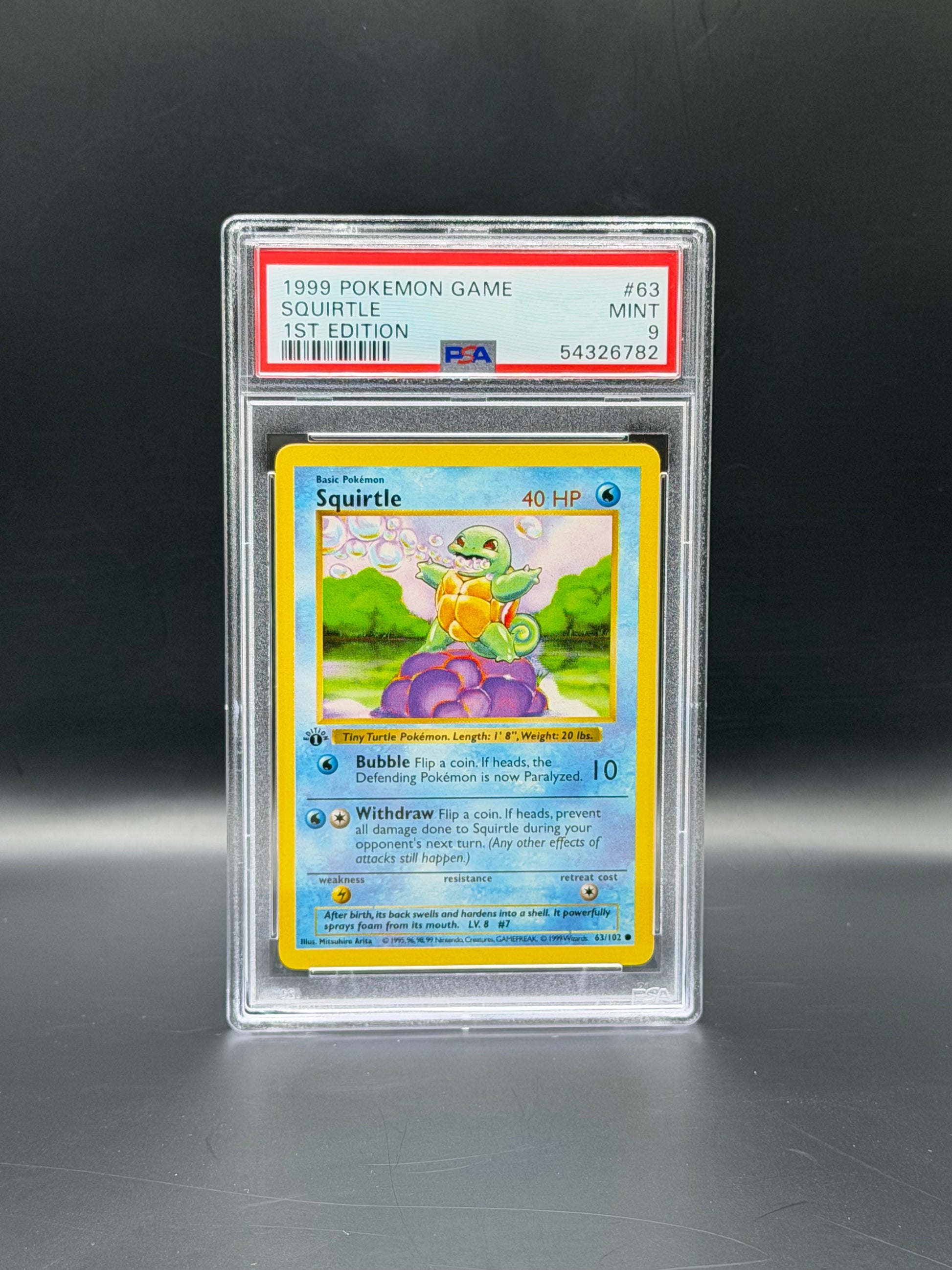 1999 Pokémon Base Set 1st Edition Squirtle PSA 9 Mint Pokémon Card WOTC
