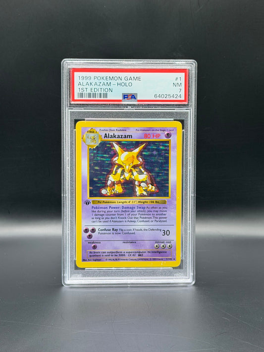 1999 Pokémon Base Set 1st Edition Alakazam Holo Rare PSA 7 Near Mint Pokémon Card WOTC
