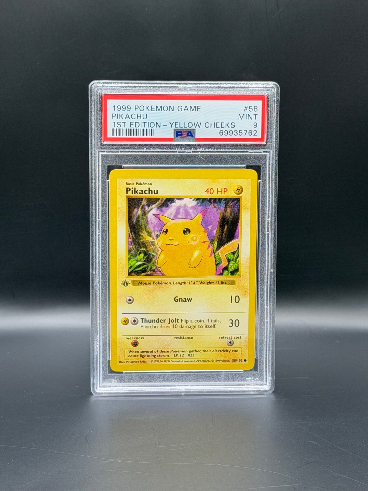 1999 Pokémon Base Set 1st Edition Pikachu Yellow Cheeks PSA 9 Mint Pokémon Card WOTC