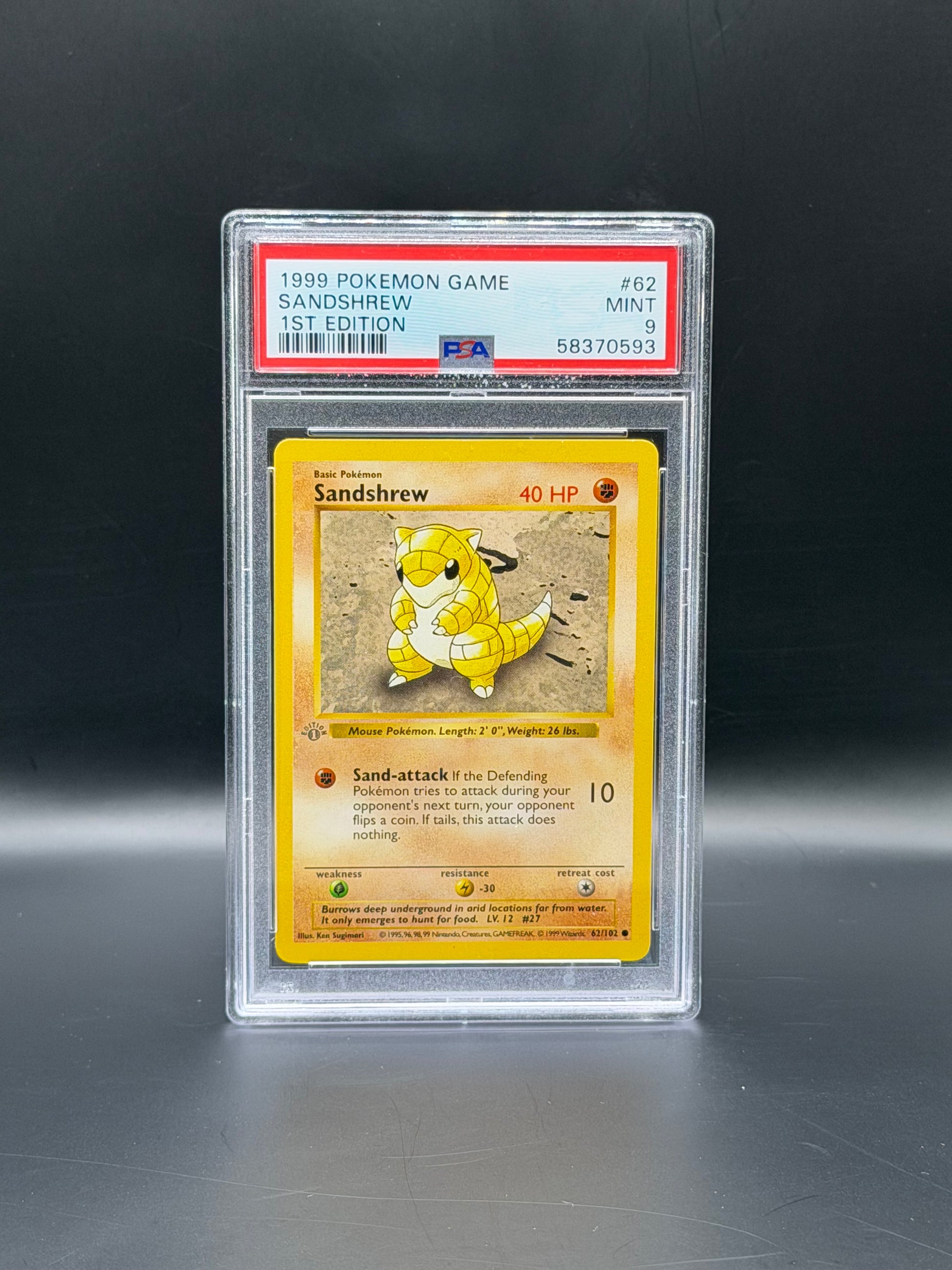1999 Pokémon Base Set 1st Edition Sandshrew PSA 9 Mint Pokémon Card WOTC