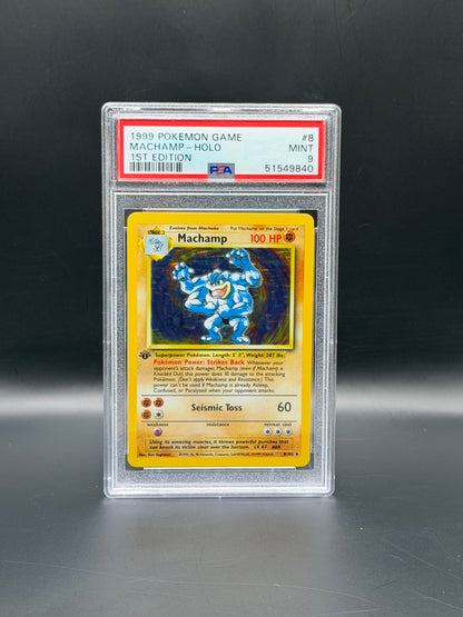 1999 Pokémon Base Set 1st Edition Machamp Holo Rare PSA 9 Mint Pokémon Card WOTC