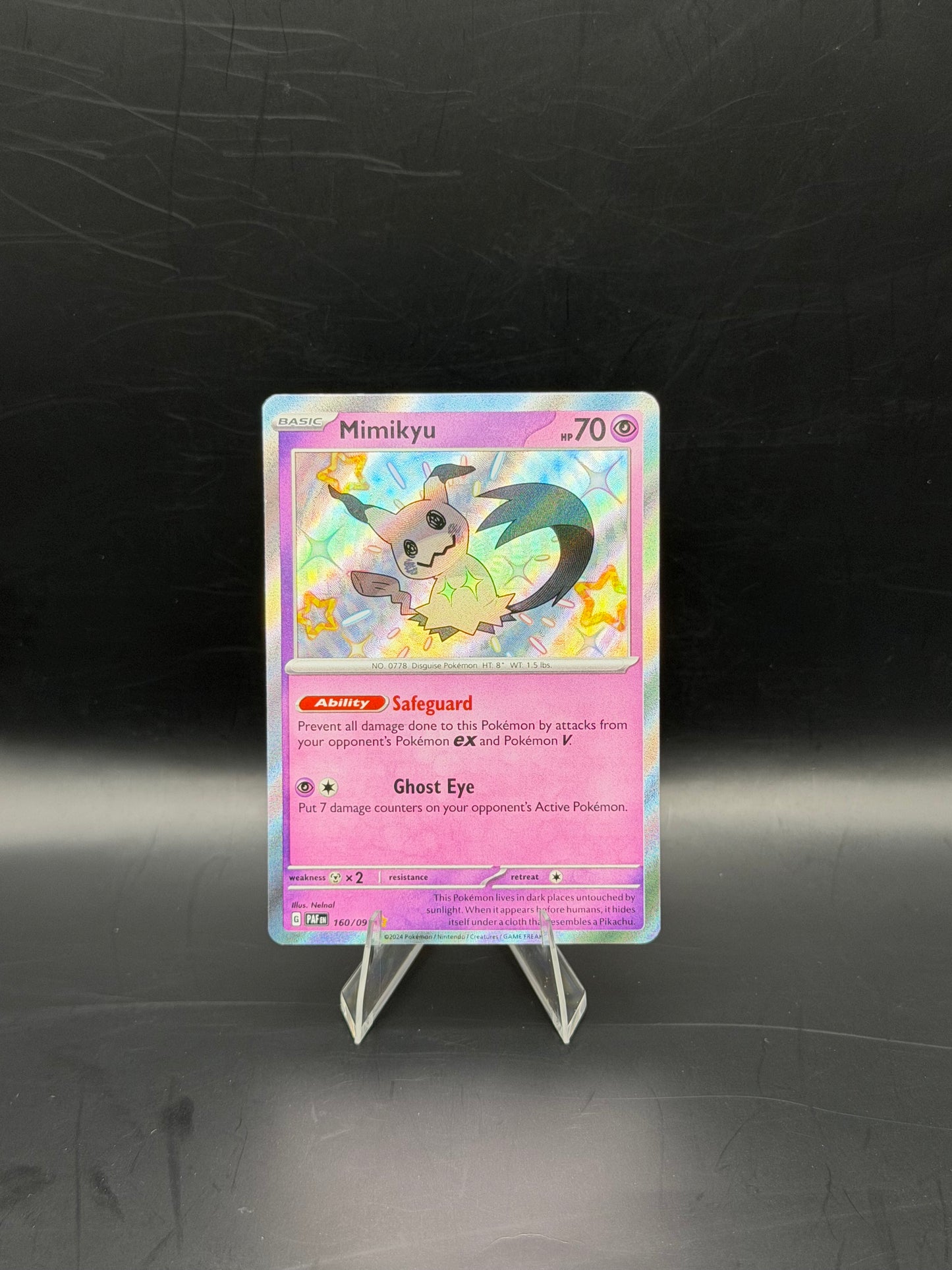 2024 Pokémon Paldean Fates Mimikyu #160/091 Pokémon Card Shiny Rare Near Mint