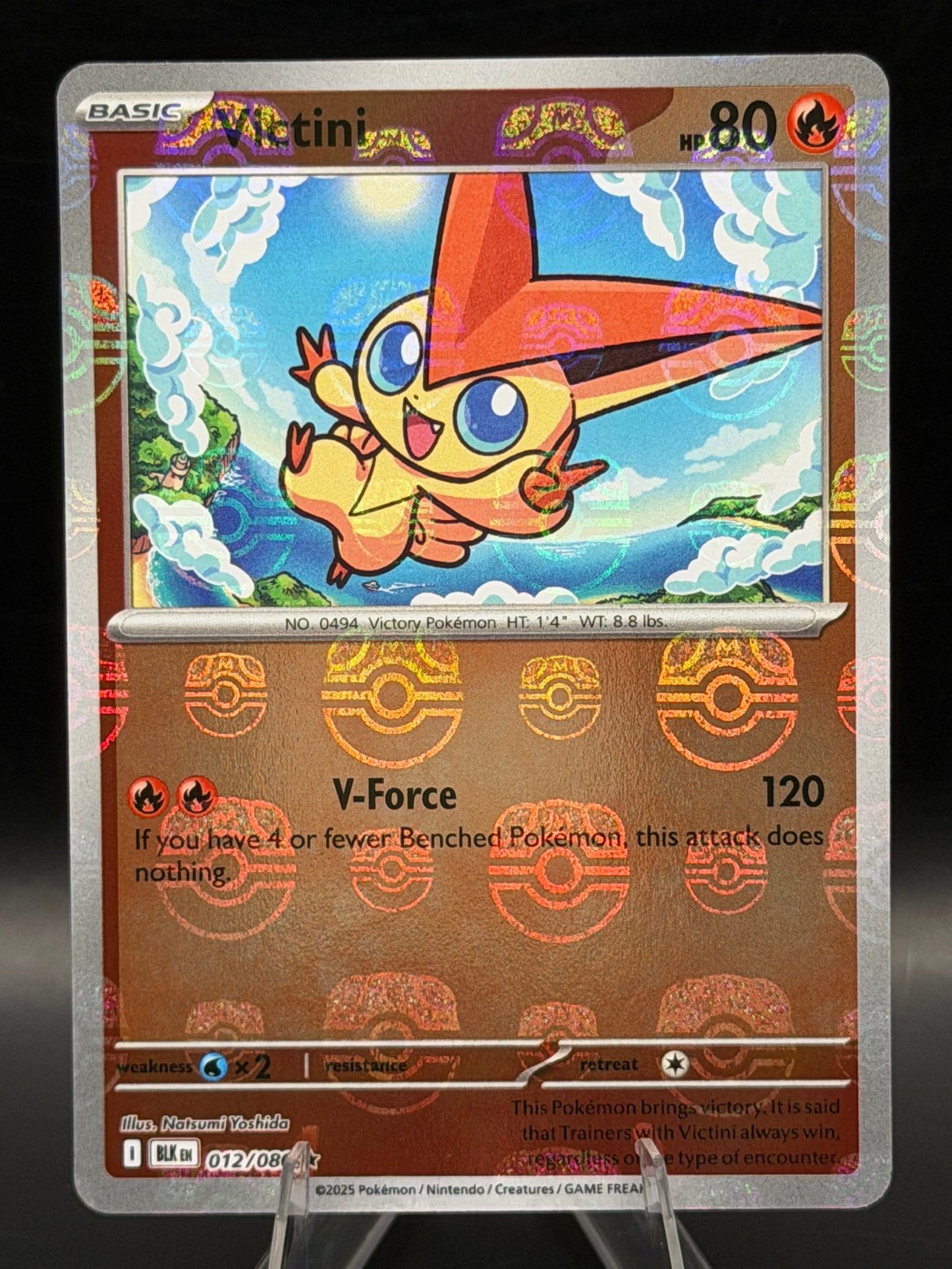 2025 Pokémon Black Bolt Victini #12 Pokémon Card Master Ball Reverse Holo Near Mint